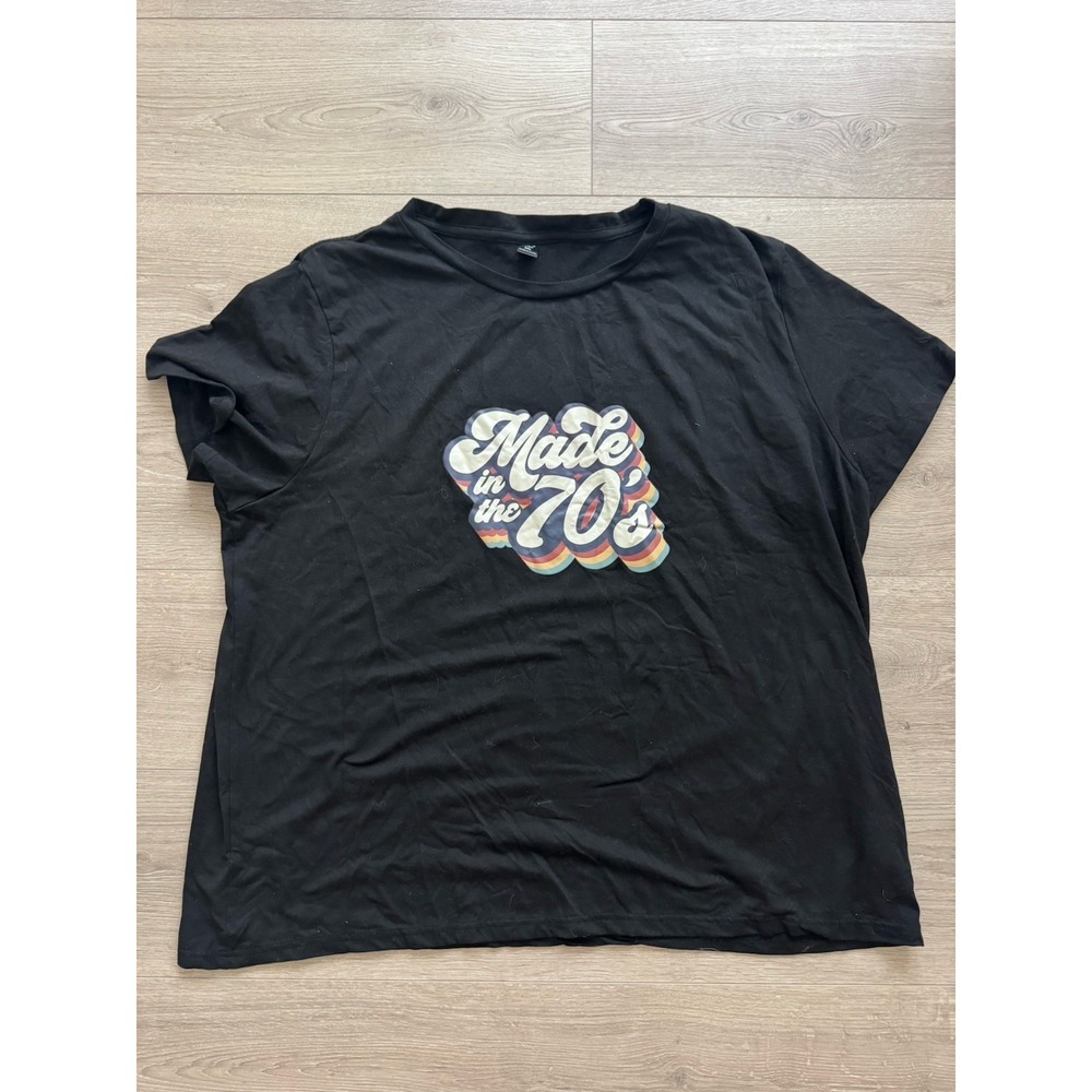 Shein T Shirt Women's Extra Large Graphic Print "Made In The 70's" Black Tee